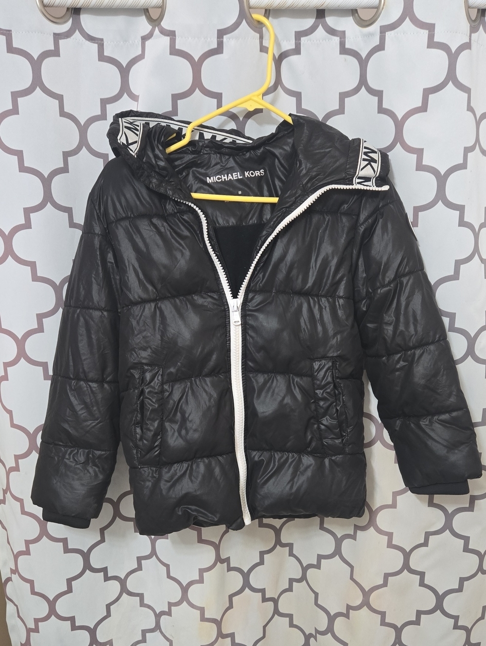 Michael Kors Black Puffer Jacket with White Zip Trim